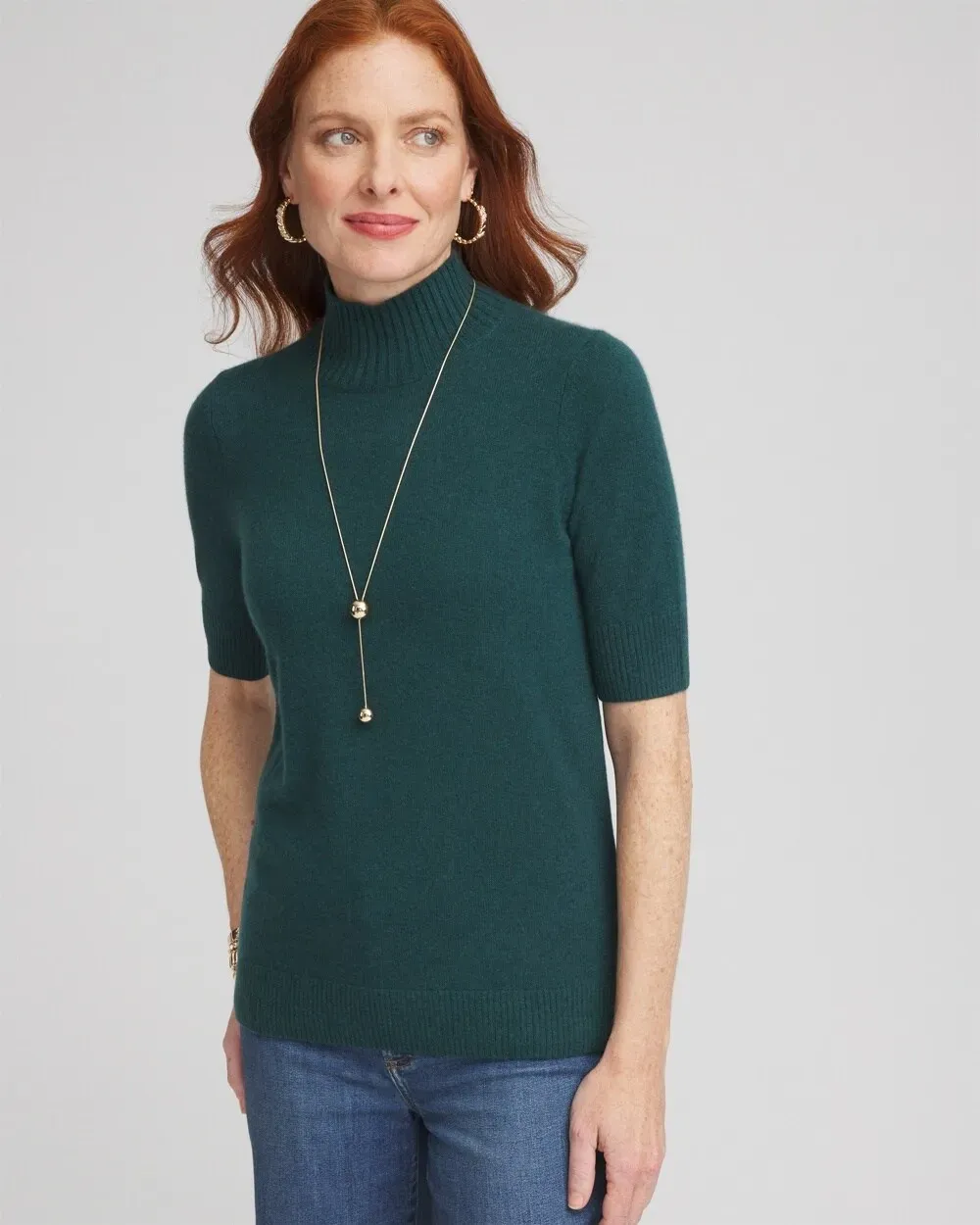 Cashmere Elbow Sleeve Mock Neck Sweater