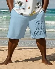 Big & Tall Men's Coconut Sailing Print Round Neck T-Shirt and Shorts Suit