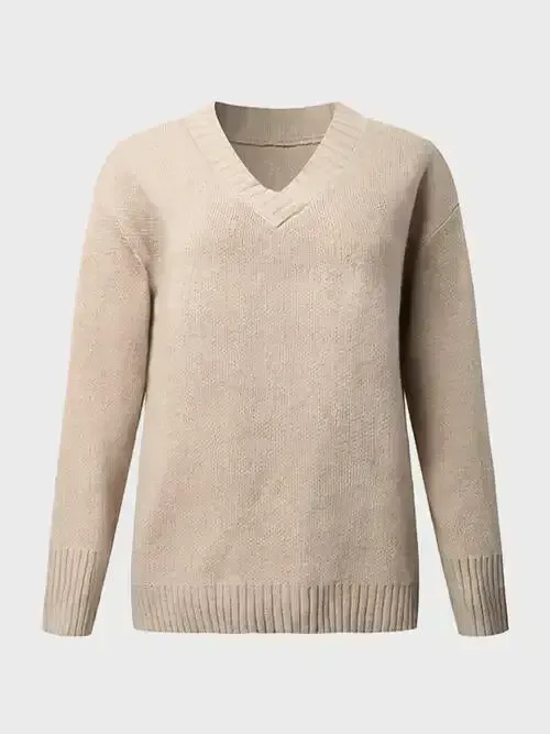 V-Neck Long Sleeve Knit Top Sweater AC