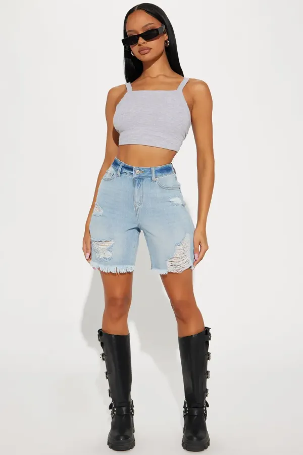 One To Watch Stretch Denim Bermuda Shorts - Light Wash