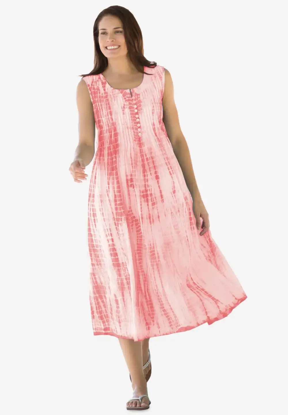 Sleeveless Pintuck Tie-Dye Dress