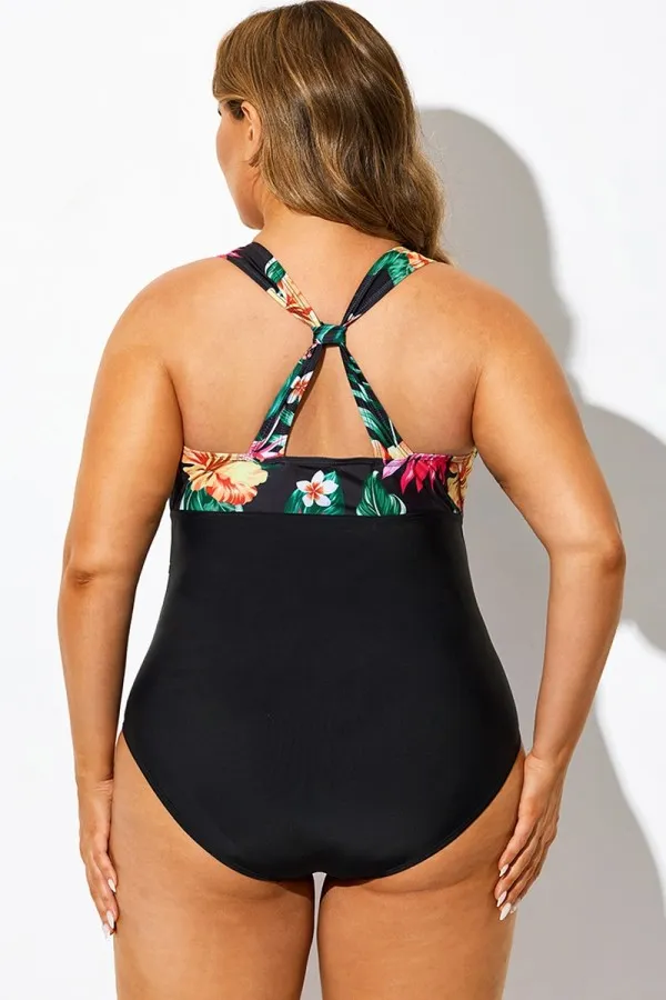 Floral Print Halter Neck One Piece Swimsuit