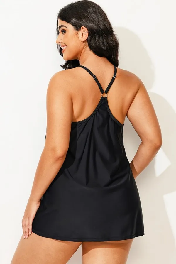 Plus Size Black Longer Length Mesh Swimdress