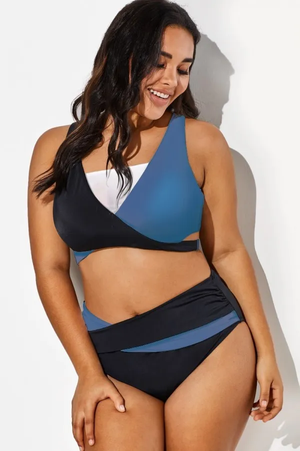 Colorblock Stylish Women Wrap Swimsuits Bikini Top