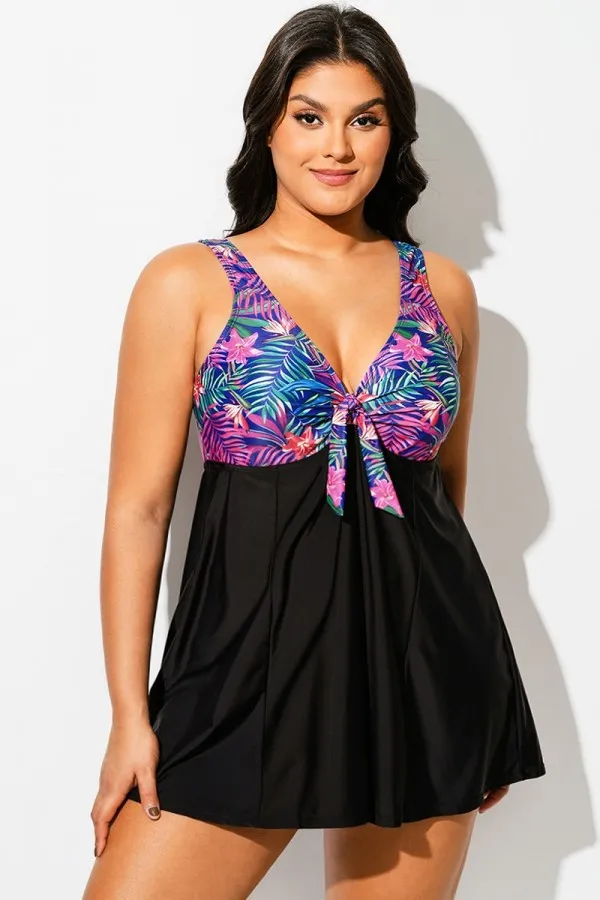 Tie Front V-Neck Tummy Control Swimdress