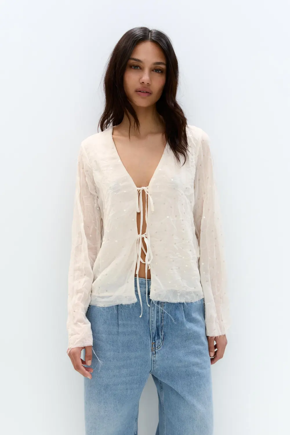 Sequined tulle blouse