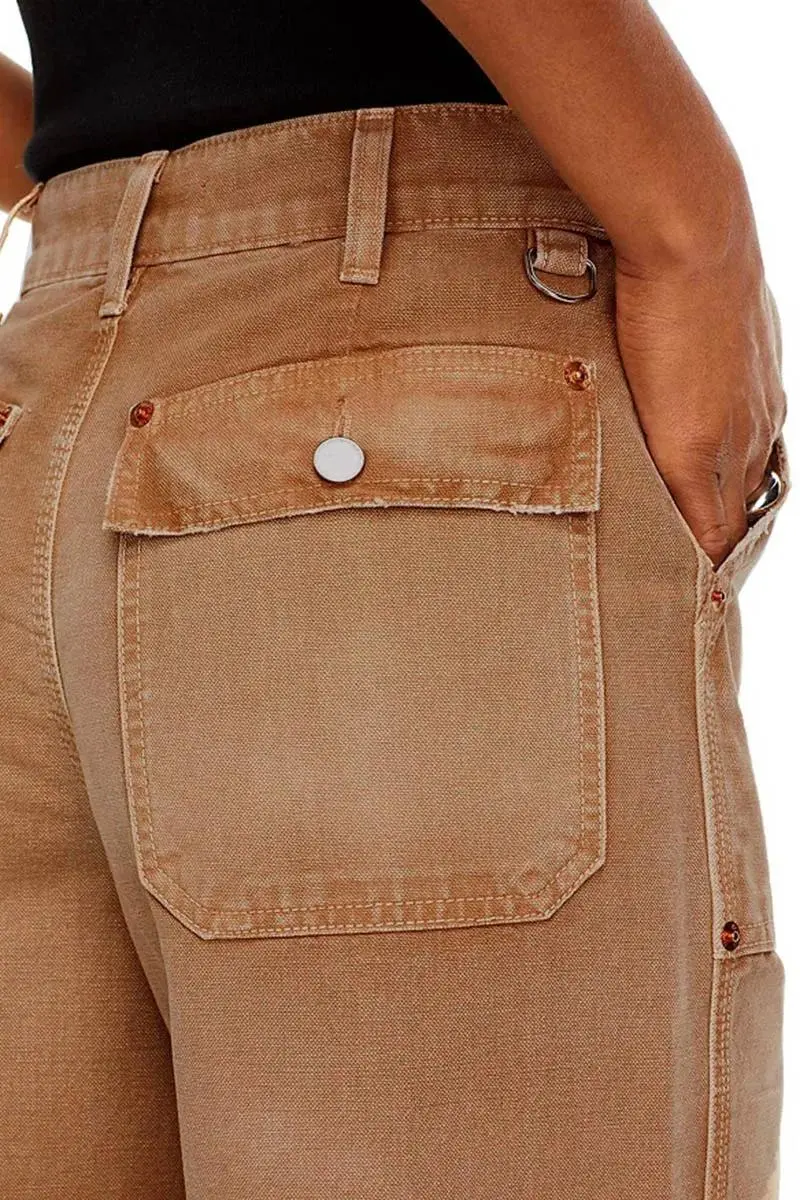 Flap Pocket Back Mid Waist Crop Pants Without Belt