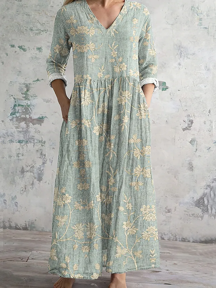 Vintage Floral Art Women's Linen Dress
