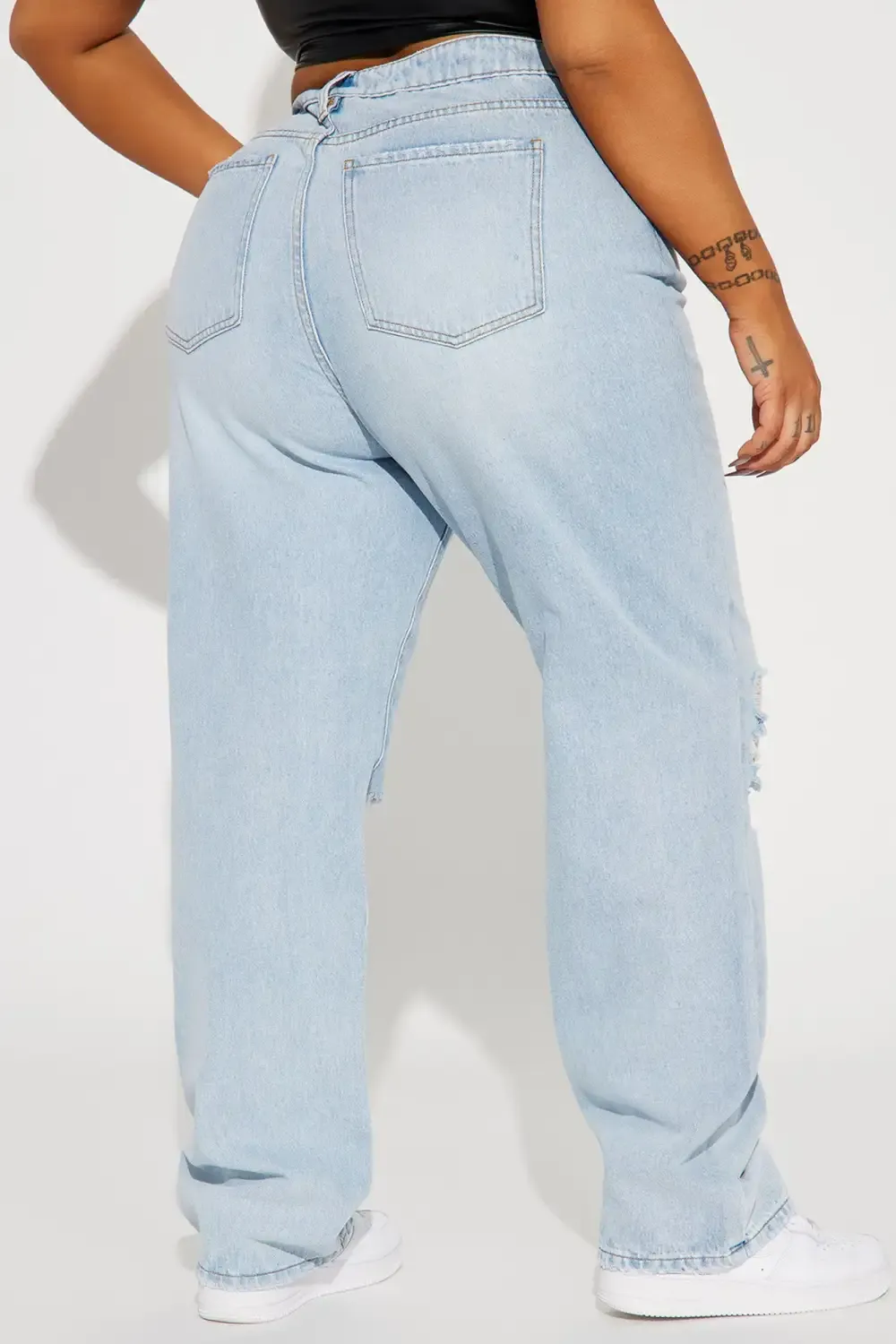 Only One Non Stretch Ripped Straight Leg Jean - Light Wash