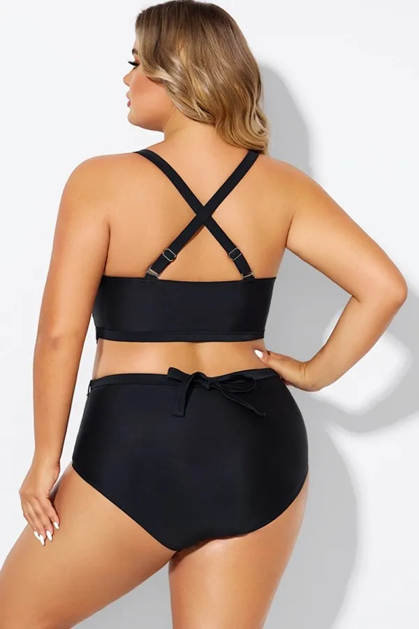 Black Plus Size With Adjustable Straps Sexy Bikini Top