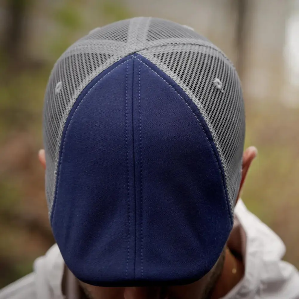 The Mesh Trucker Boston Scally Cap - Navy with Grey