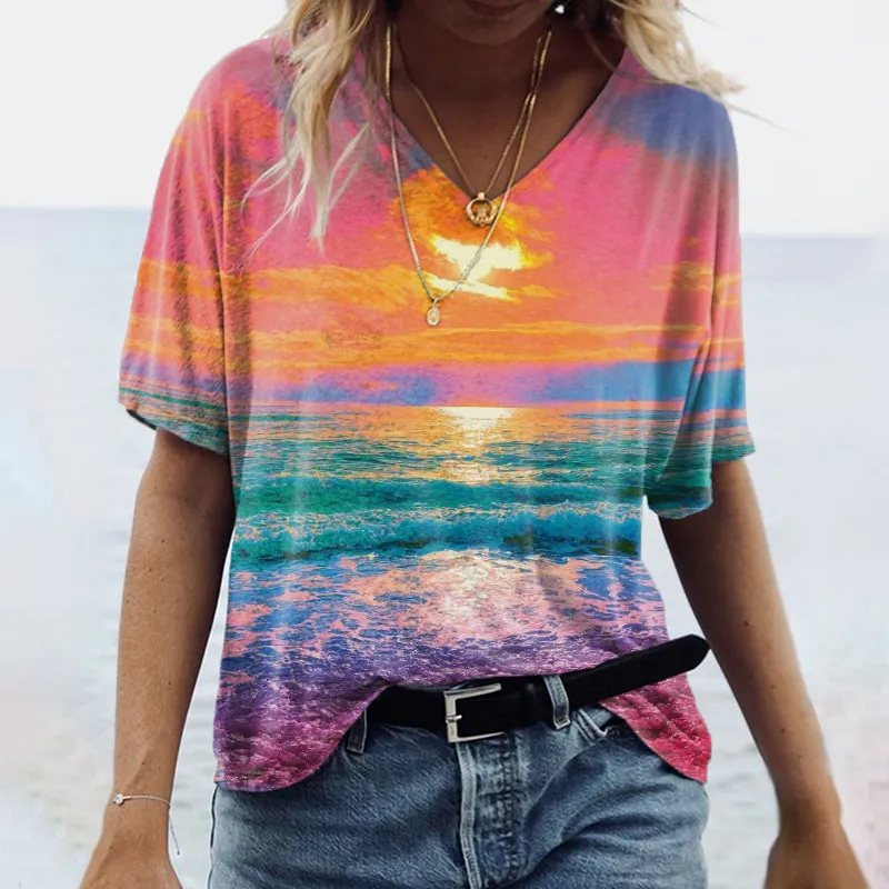[🔥Clearance Sale]Beautiful ocean V-neck graphic tees designer