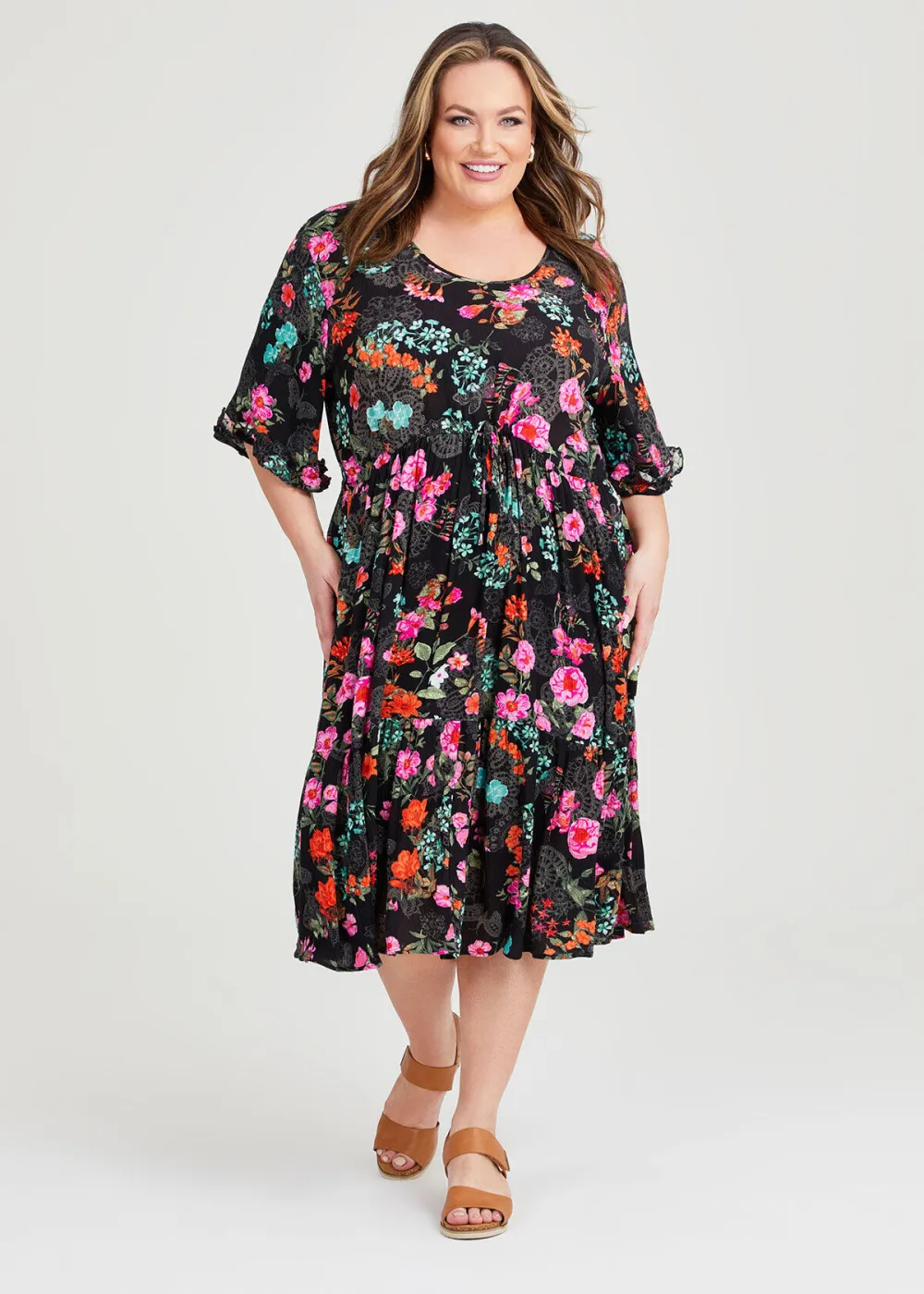 Ditsy Bloom Tier Natural Dress