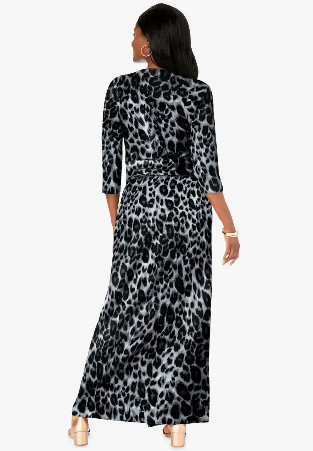 Stretch Knit Faux Wrap Maxi Dress