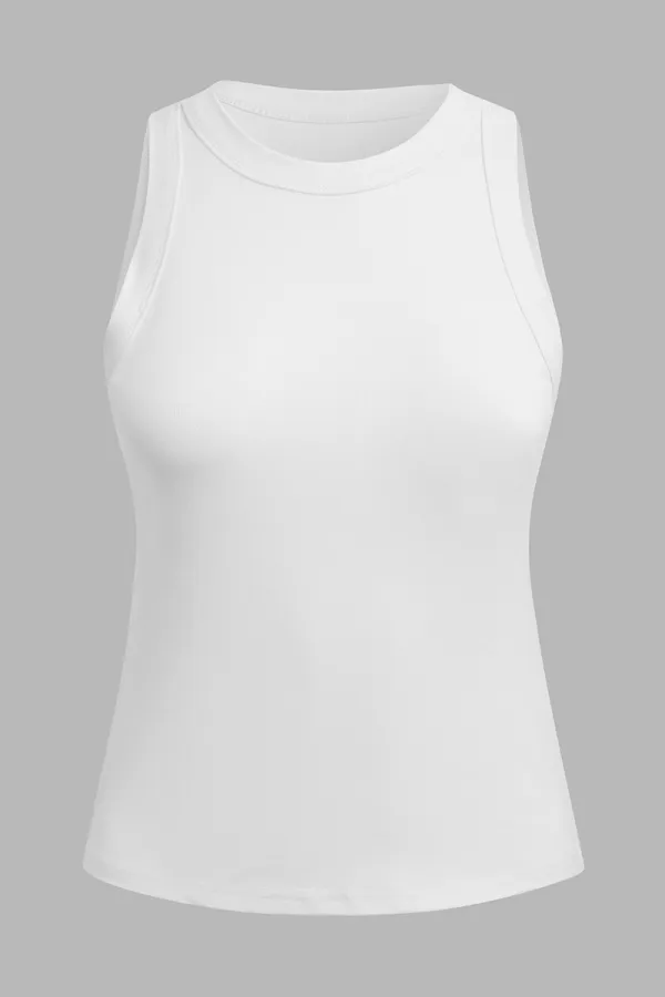 Solid Rib-Knit Round Neck Tank Top