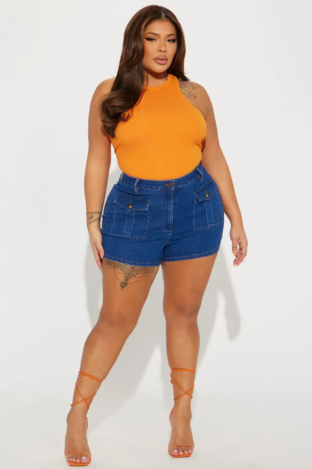 Hold On Tight Stretch Cargo Denim Shorts - Dark Wash