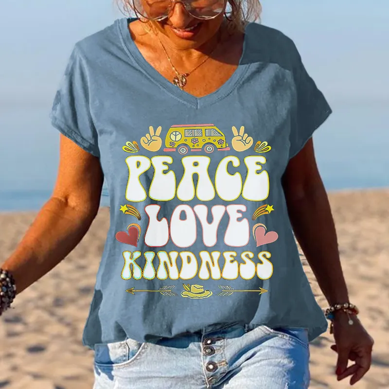 Car Peace Love Kindness Printed Cozy Graphic Tees