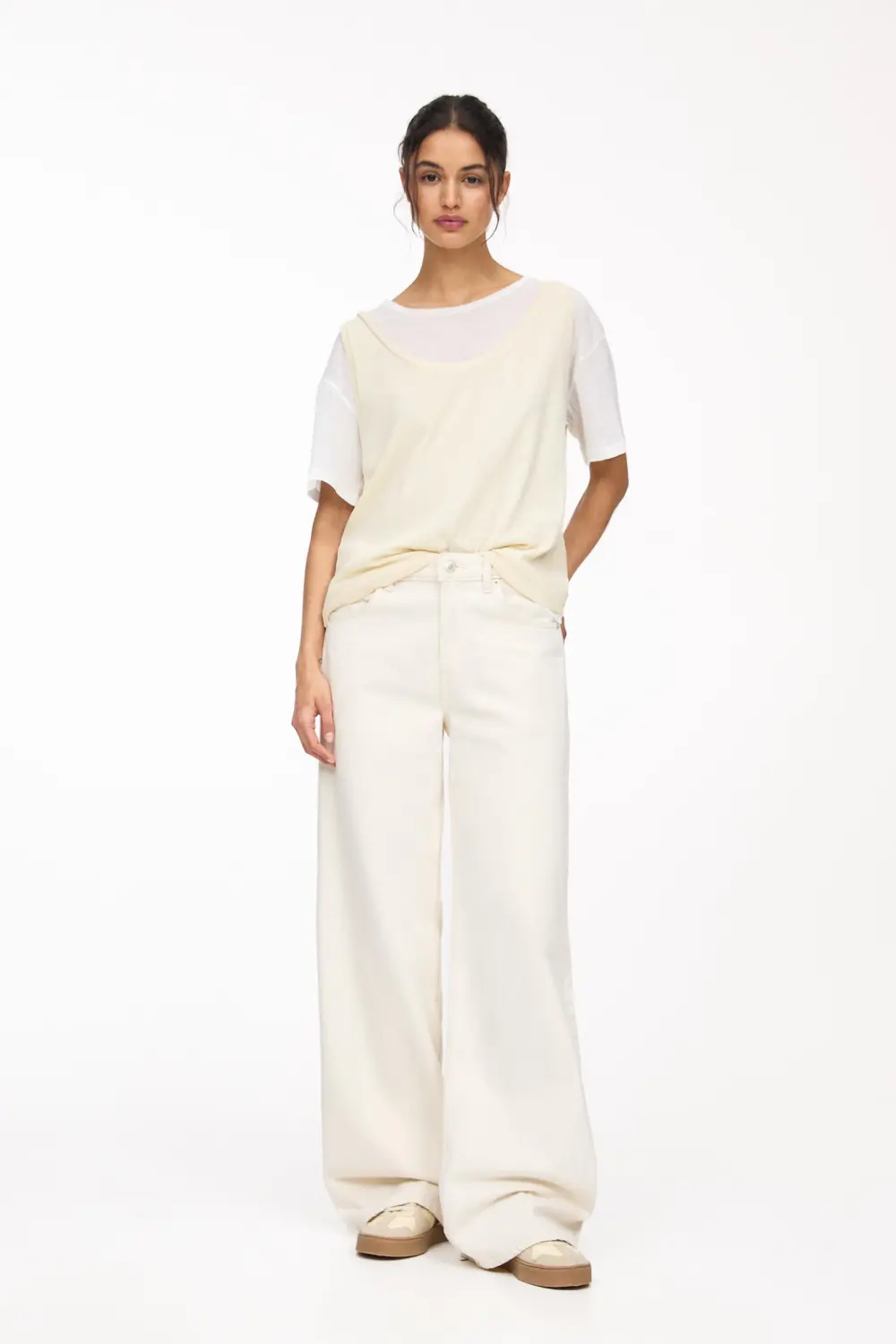 Jeans wide leg tiro alto