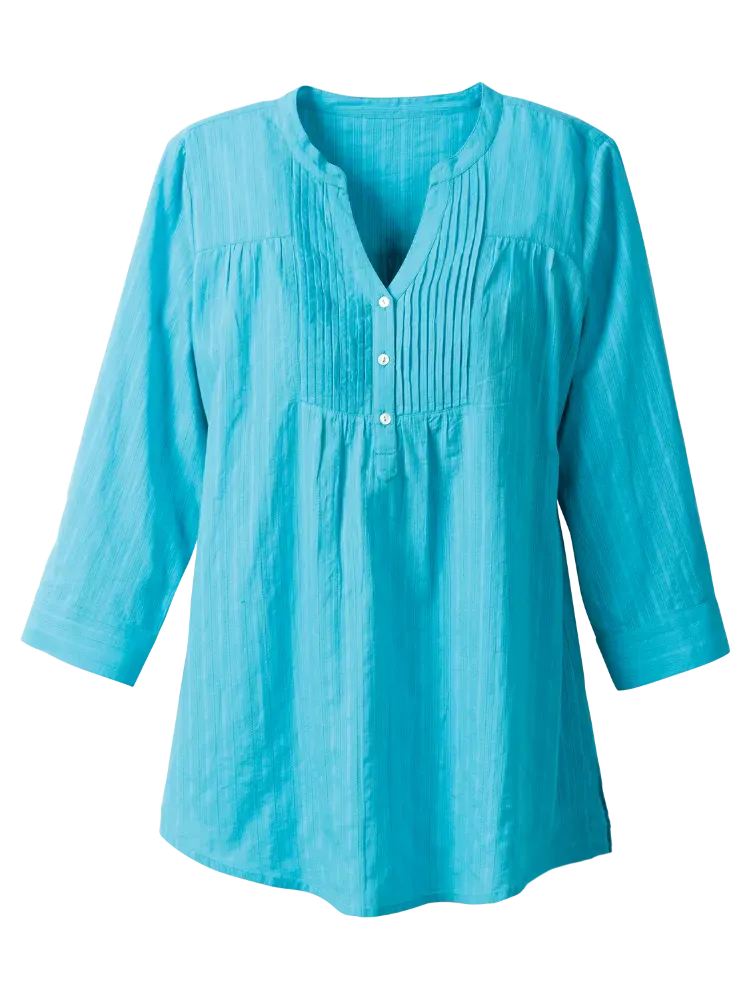 Perfect Pintuck Cotton Tunic With 3/4 Sleeves