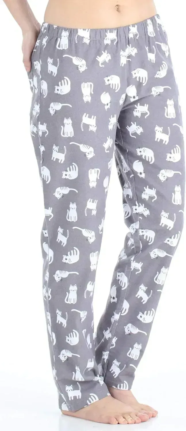 Women's Cotton Flannel Long Sleeve Button-Down Pajamas PJ Set