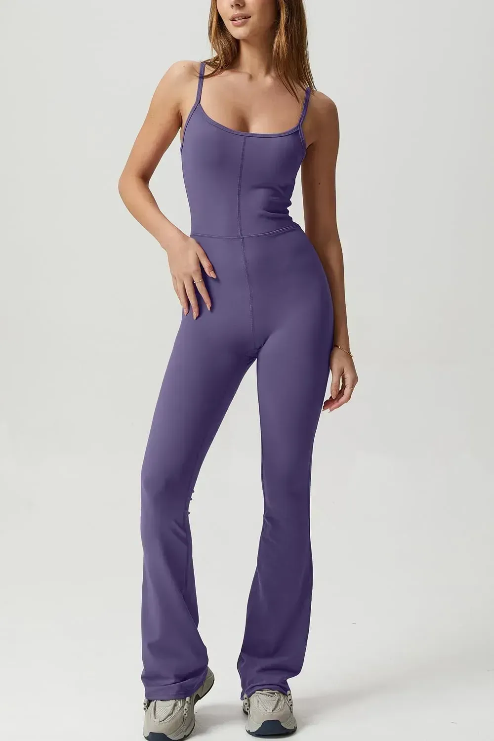 Flare Jumpsuits for Women Spaghetti Straps Scoop Neck Bodycon Full Length Casual Unitard Playsuit