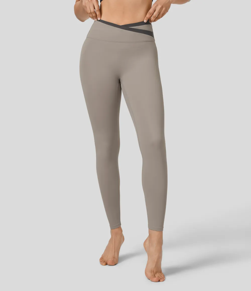 High Waisted Crossover Color Block 7/8 Yoga Leggings