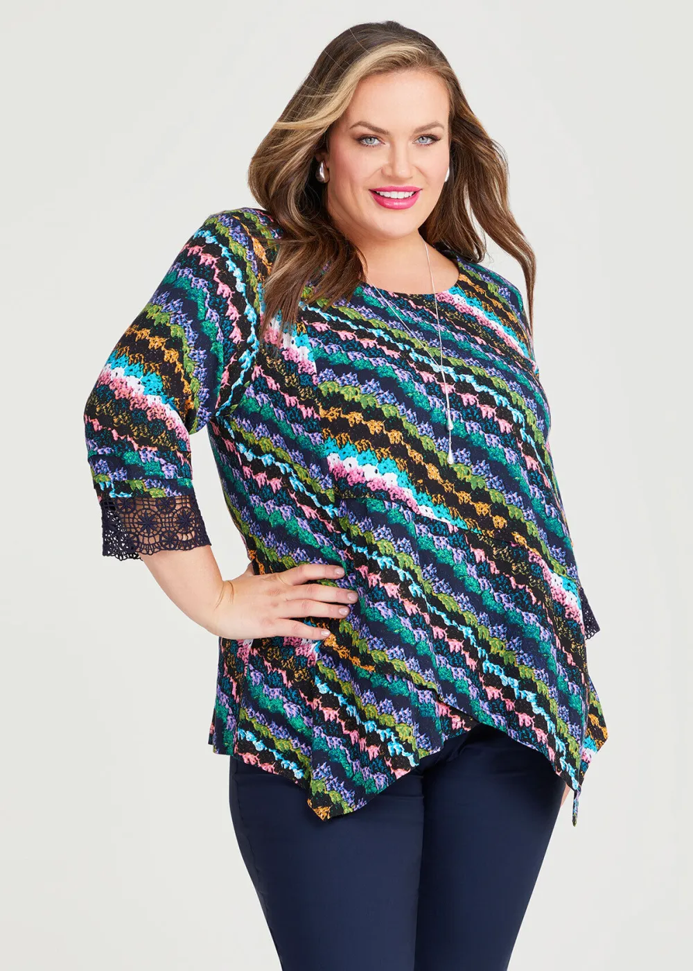 Crochet Print Natural Top