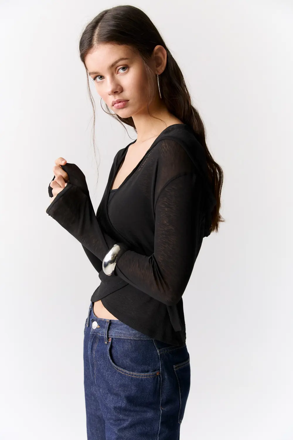 Hooded crossover top