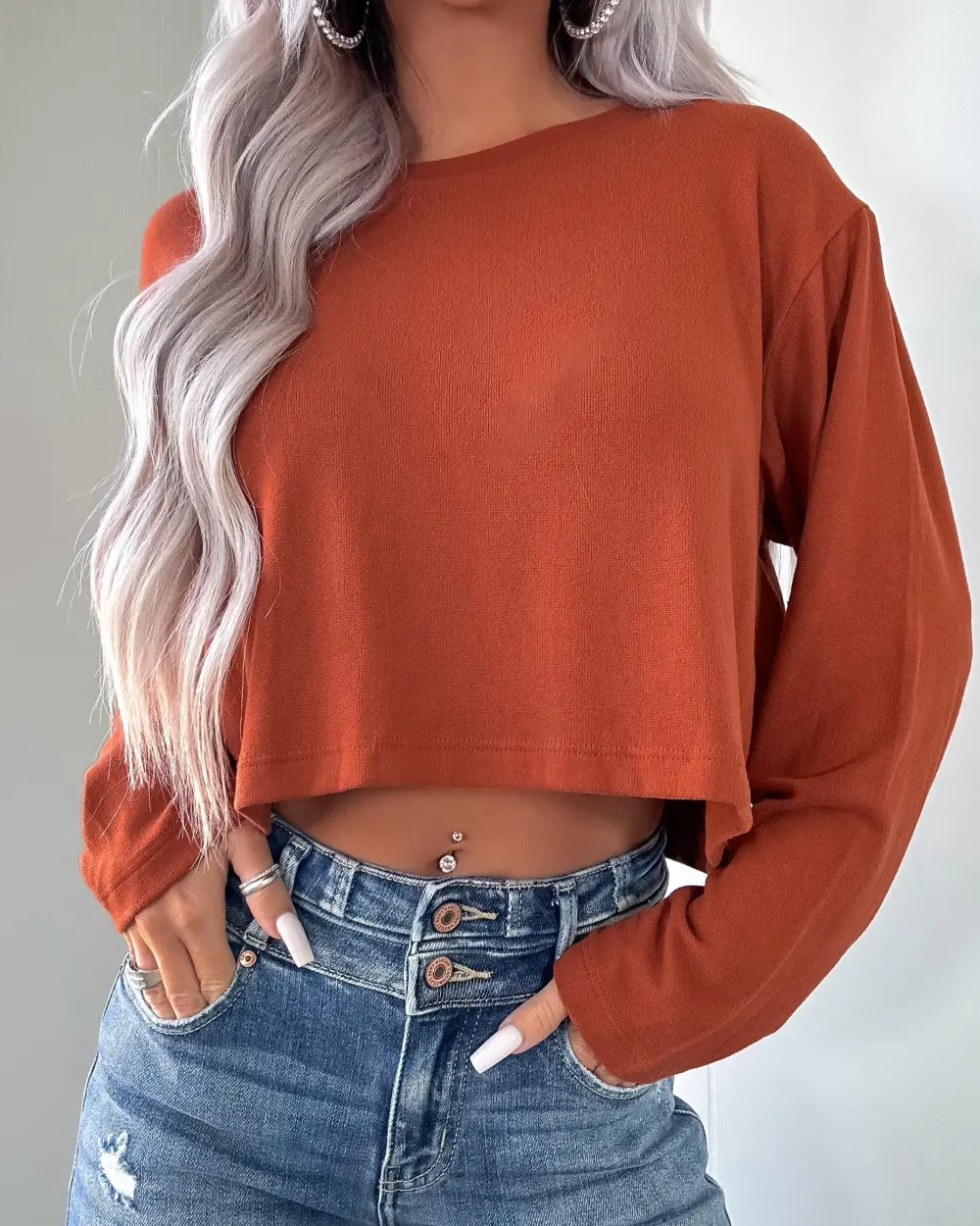 Long Sleeve Crop Top - Rust