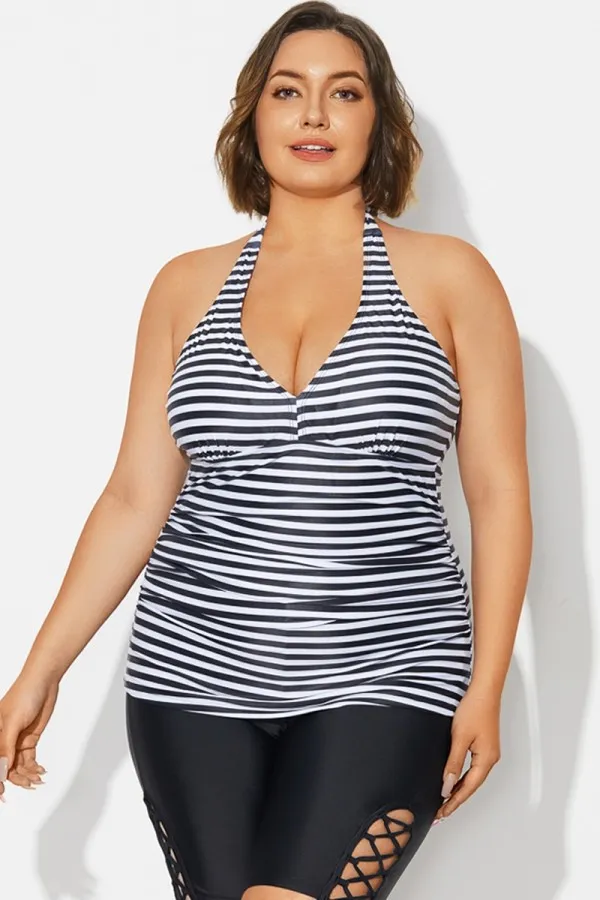 Tie-Dye Printed Self-Tie Halter Shirred Tankini Top