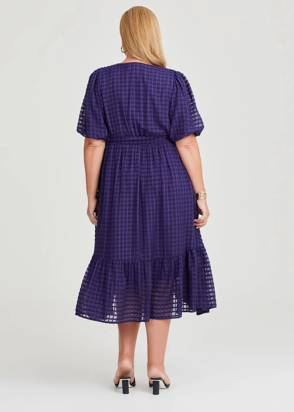 Windowpane Chiffon Midi Dress