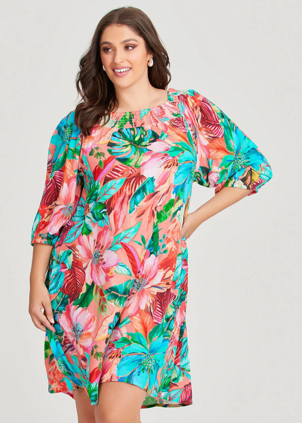 Natural Painted Tropical Dress