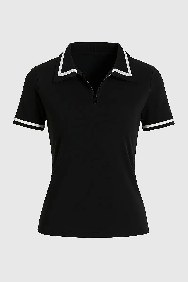Stripe Half Zip Short Sleeve T-Shirt
