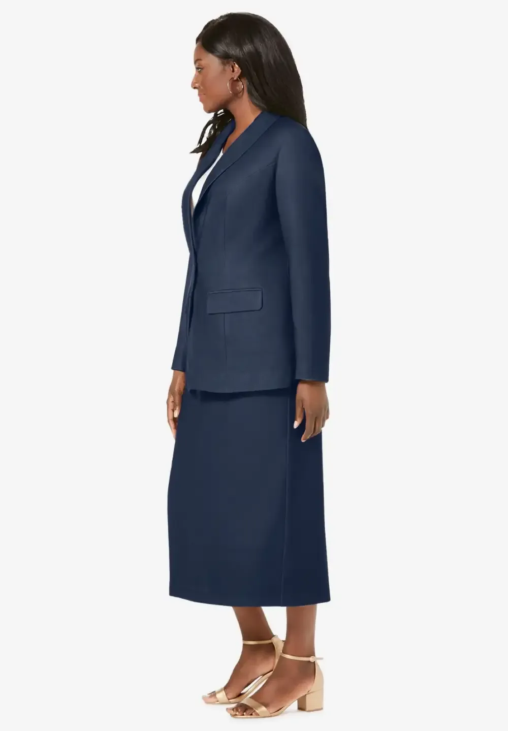 2-Piece Stretch Crepe Single-Breasted Skirt Suit