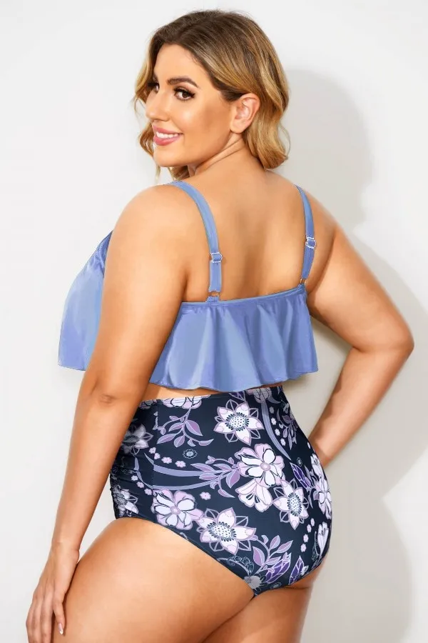 Light Blue Solid Scoop Neck Bikini Top