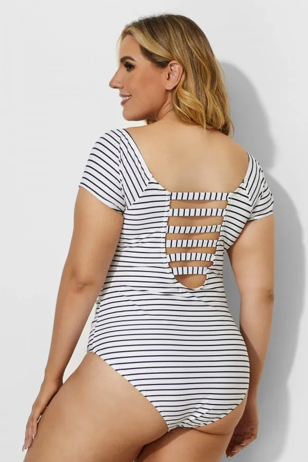 Green Check Modest Elastic One Piece Swimsuit