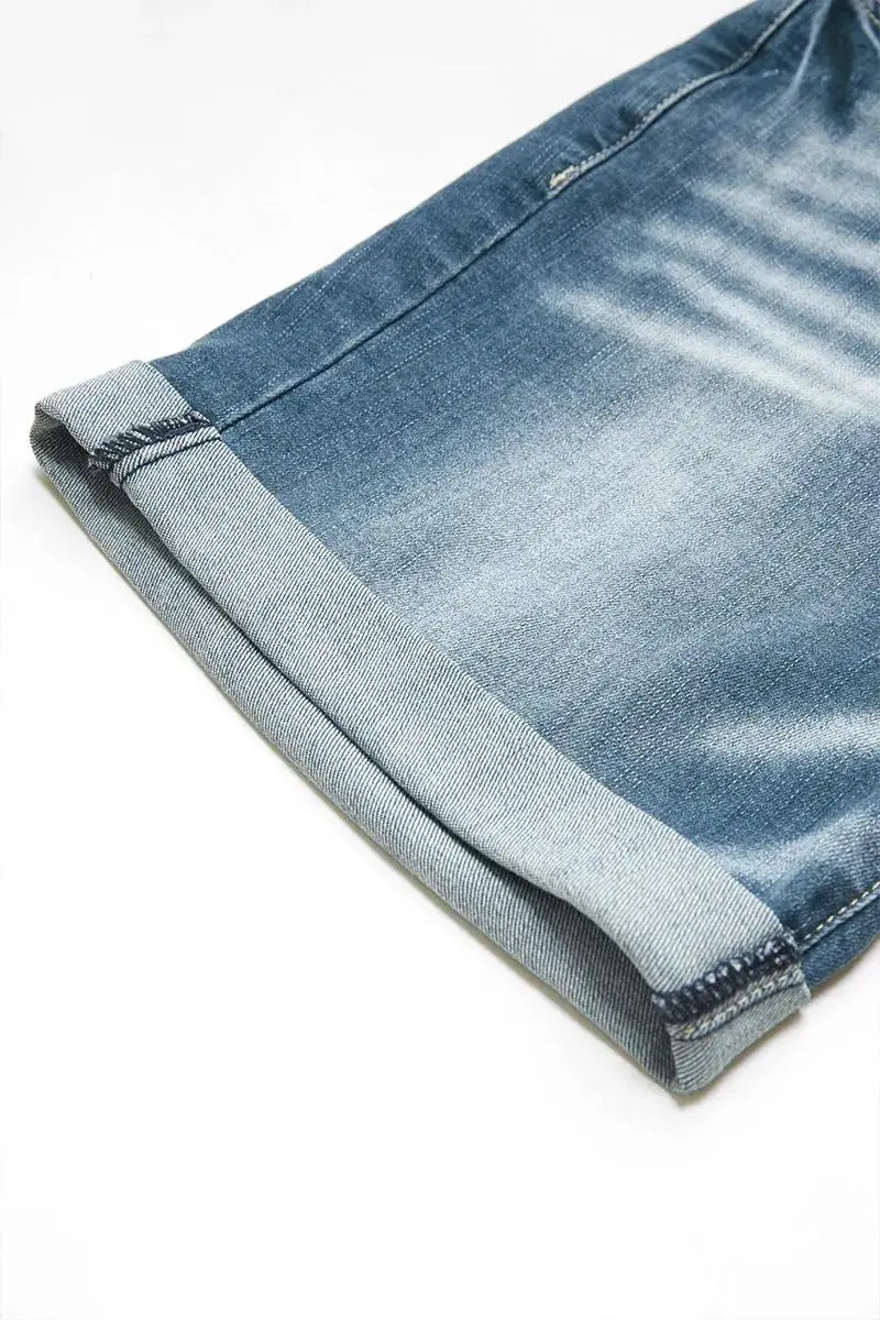 Roll Hem Button Up Mid Rise Denim Mid Thigh Shorts