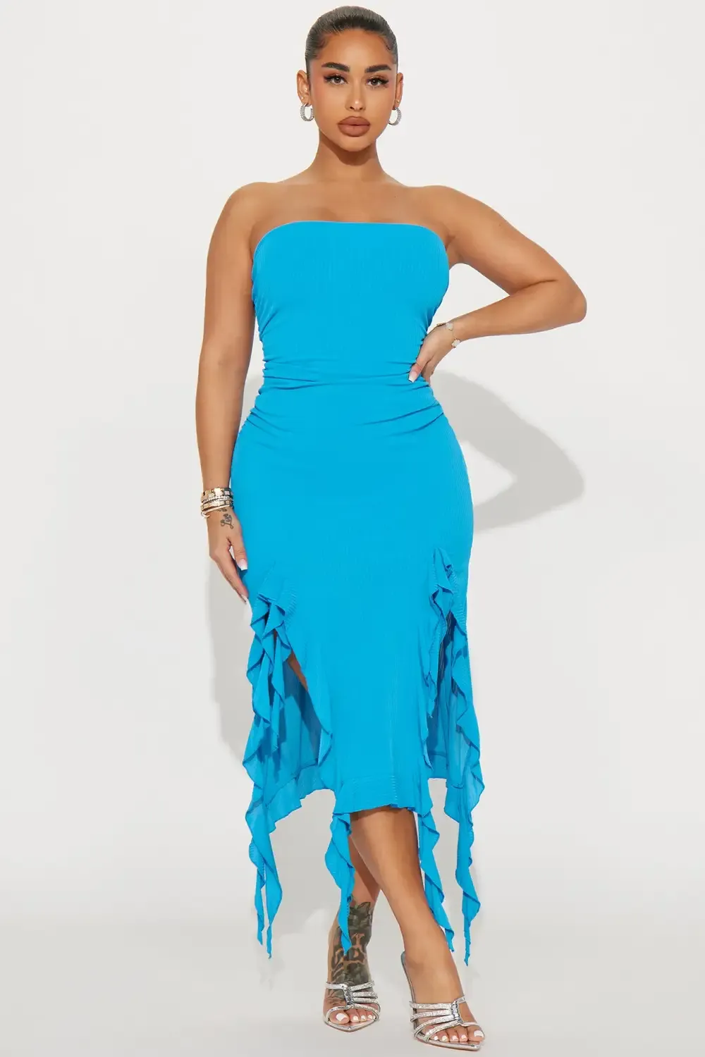 Naomi Ribbed Midi Dress - Aqua