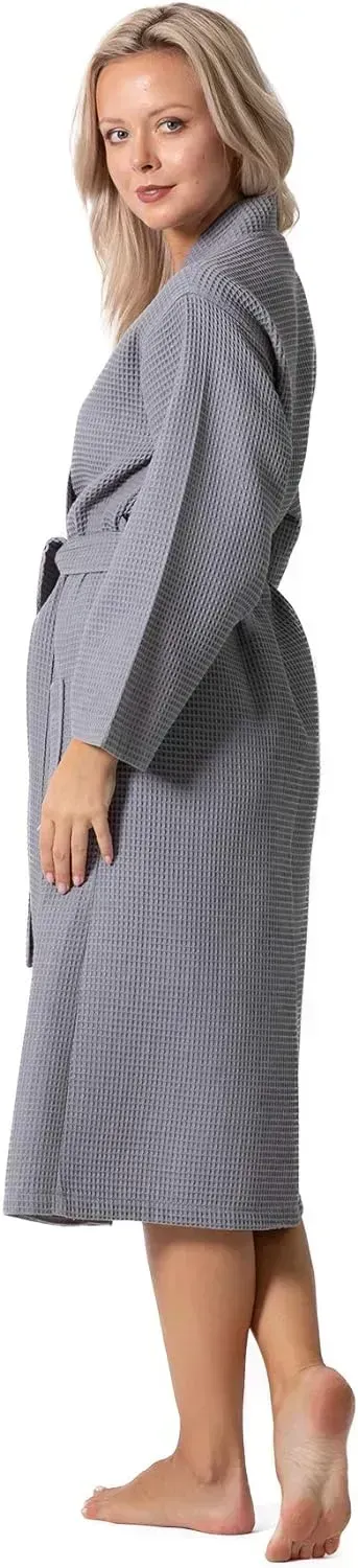 Turkish Linen Waffle Knit Lightweight Kimono Spa & Bath Robes for Women - Quick Dry - Soft