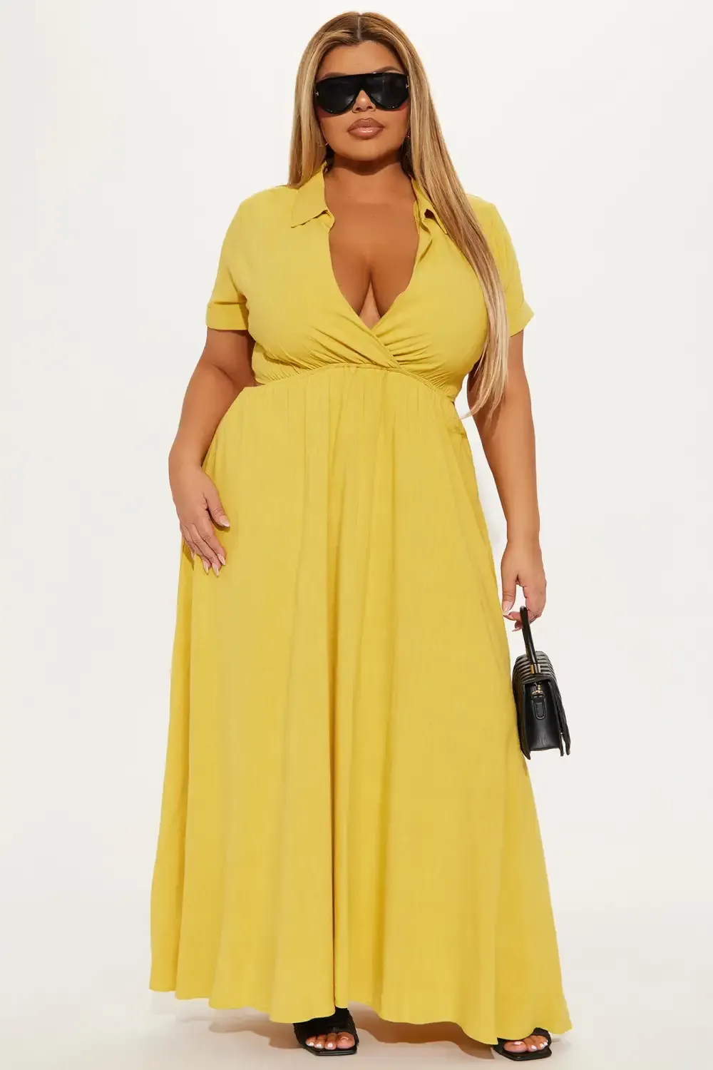 Linen Maxi Shirt Dress - Mustard