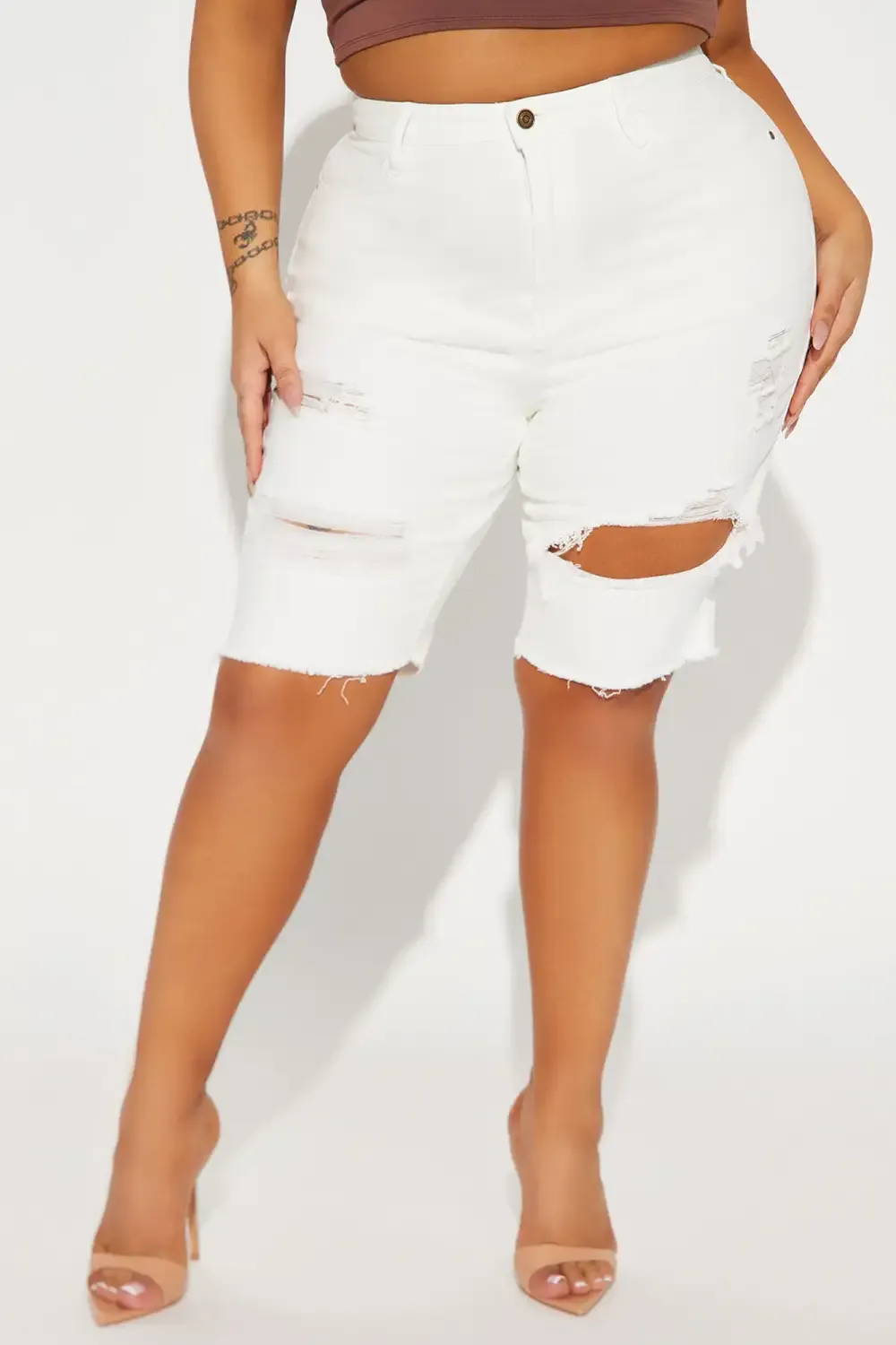 Made Ya Look Denim Bermuda Shorts - White