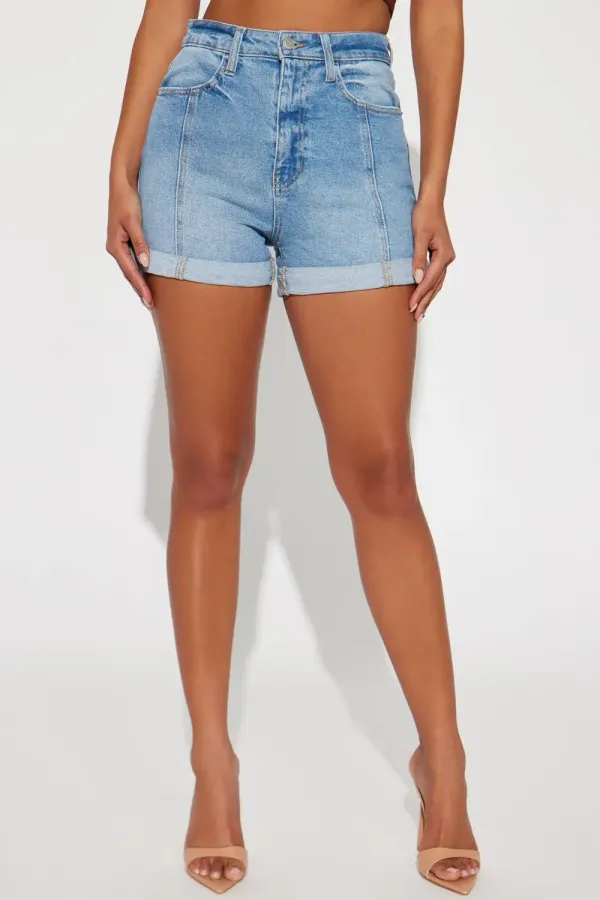 Up For The Challenge Low Stretch Denim Shorts - Light Wash