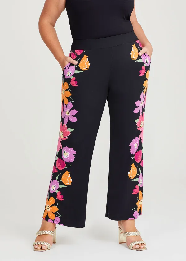 Floral Border Wide Leg Pant