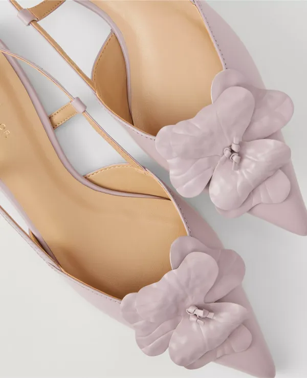 Flower Nip Toe Leather Slingback Flats