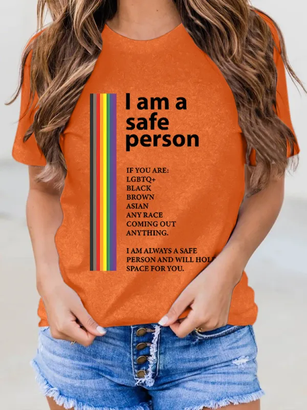 Women'S I Am A Safe Person Round-Neck Short-Sleeved T-Shirt