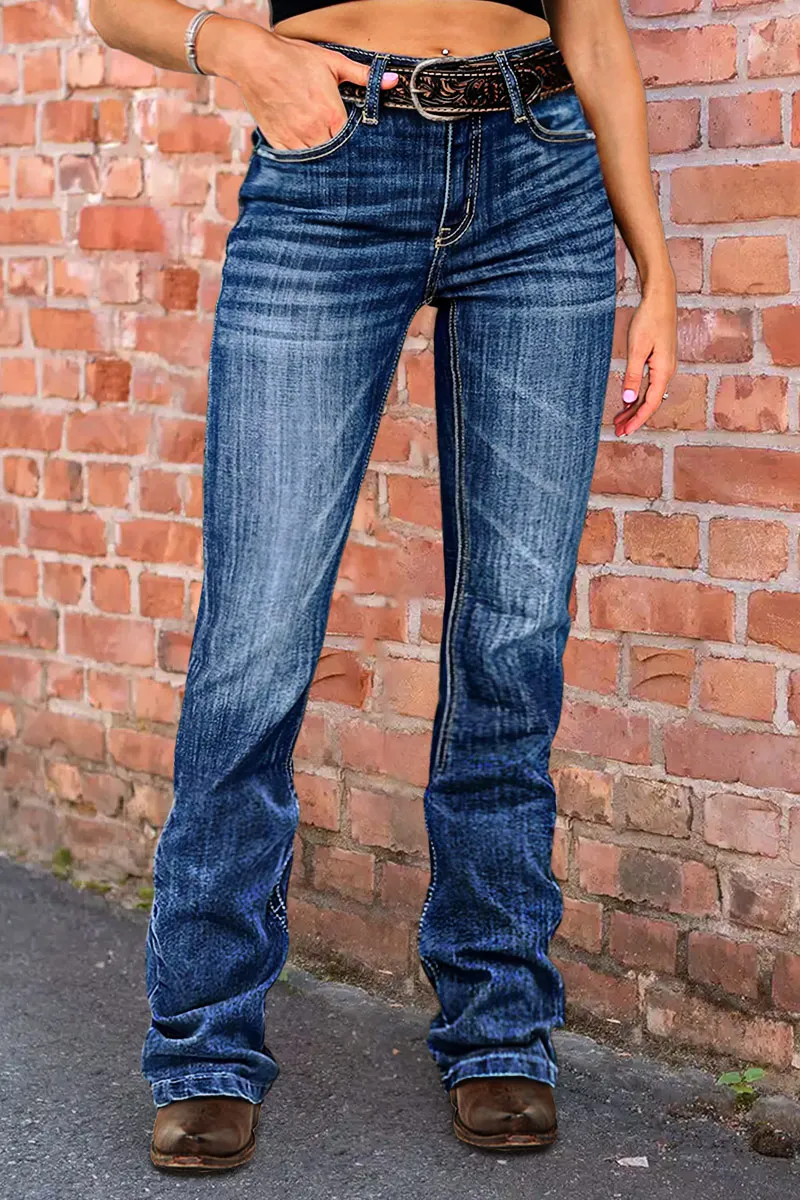Wash High Waist Bootcut Jeans Without Belt