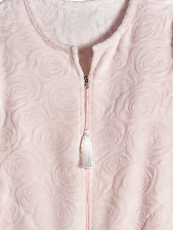 Ella Simone Sculpted Rose Zip-Front Fleece Robe