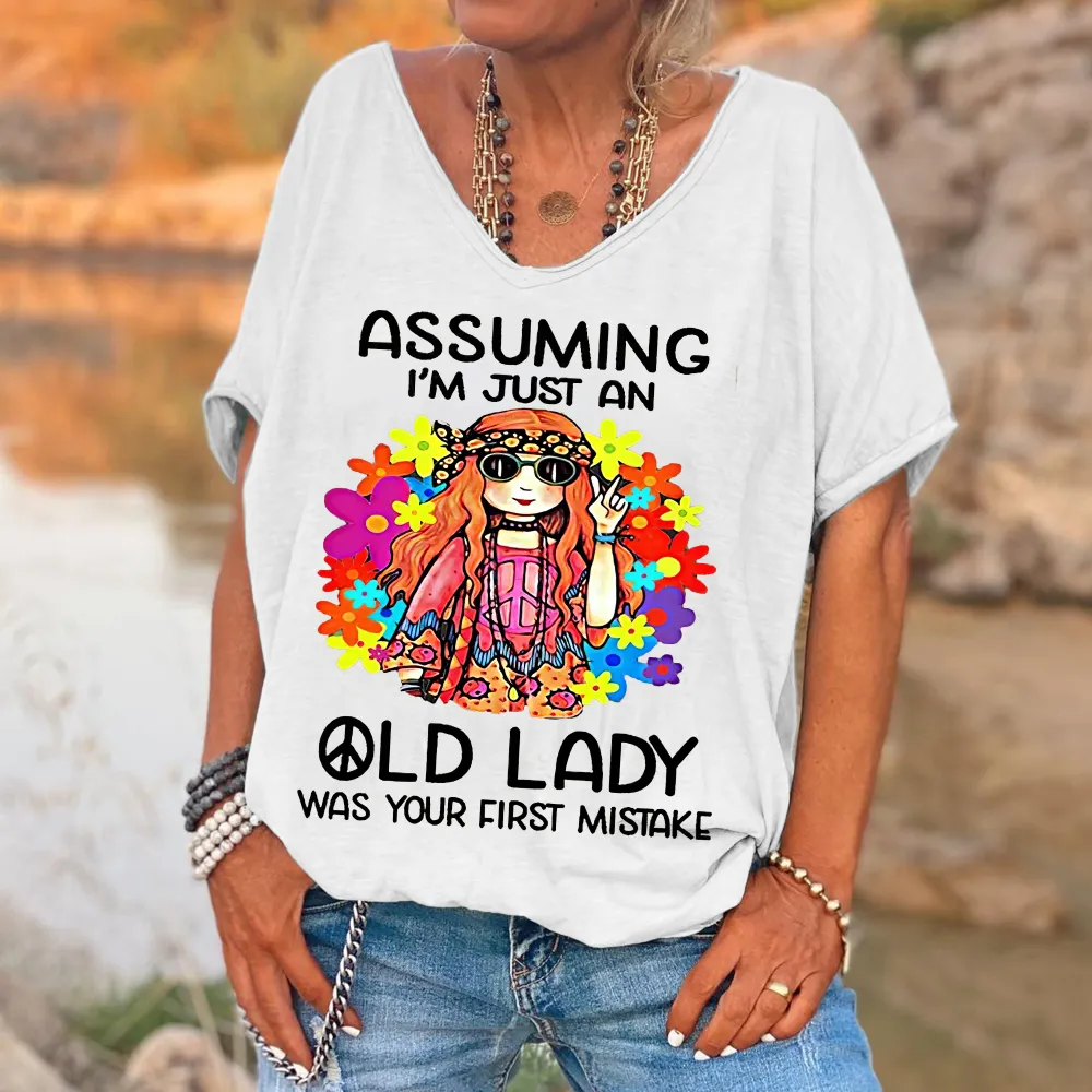 Custompupshirt Women's Funny Assuming I'm Just An Old Lady Was Your First Mistake Hippie Casual Shirts