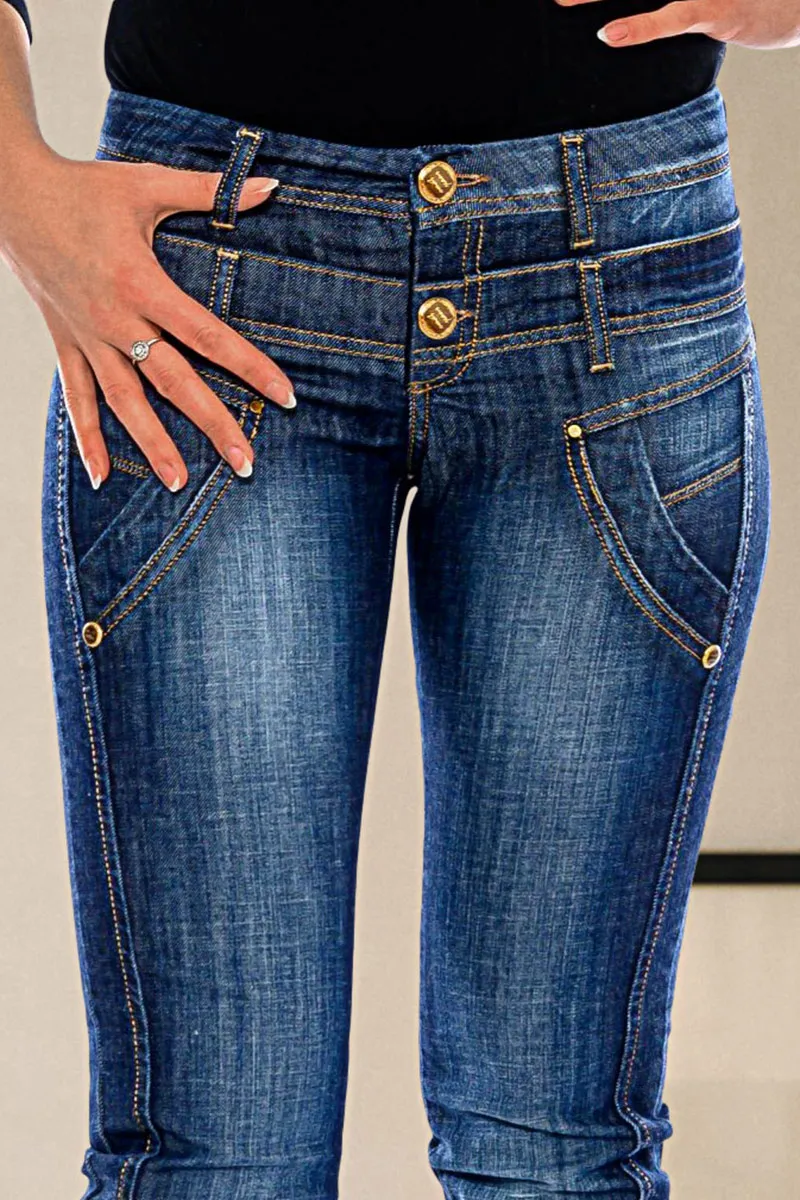 Wash Stitch Detail Layered Waist Mid Rise Skinny Jeans