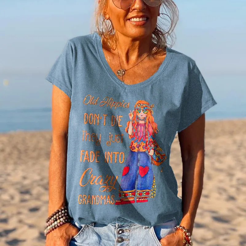 Old Hippies Don't Die Creative Printed Graphic Tees